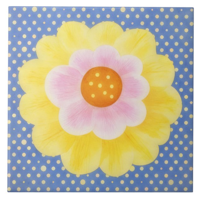 Jolie fleur jaune sur carreau décoratif bleu (Devant)