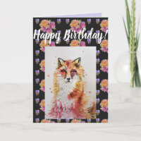 Jolie Fleur Renard Rouge Floral Bonne carte d'art