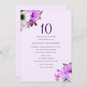 Jolie Fleur violette Fille 10e Invitation d'annive