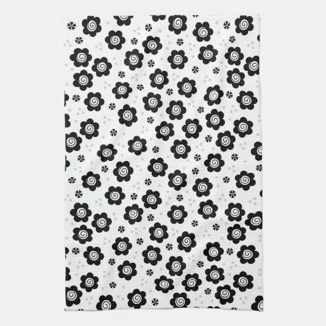Jolie fleurs blanches noires Serviette (Vertical)
