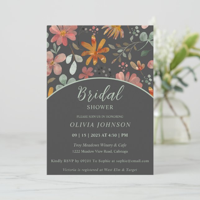 Jolie Fleurs Peintes Invitation Douche nuptiale (Debout devant)