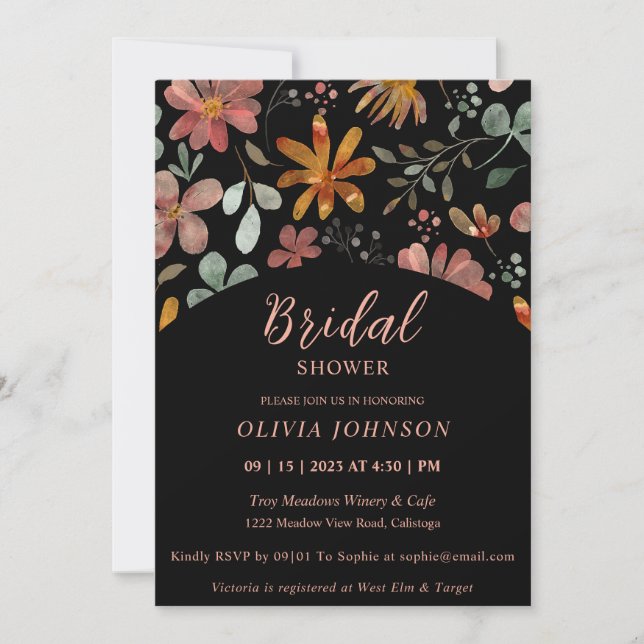 Jolie Fleurs Peintes Invitation Douche nuptiale (Devant)