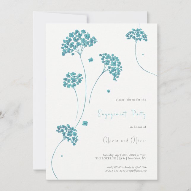 Jolie Fleurs Turquoise Invitation de la partie d'e (Devant)