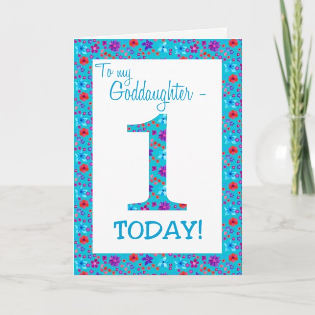 Jolie Floral 1er Anniversaire Carte Godgirl Blue (Devant)
