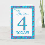 Jolie Floral 4ème Anniversaire Carte Little Sister<br><div class="desc">Une très jolie carte d'anniversaire de 4ème anniversaire pour une Petite Soeur,  avec le numéro 4 et la bordure en fleurs brillantes et brillantes sur un arrière - plan bleu turquoise. Vous pouvez modifier le message intérieur si vous le souhaitez.</div>