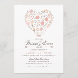 Jolie Floral Coeur nuptiale Invitation de douche