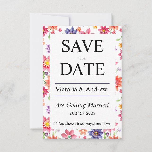 Jolie Florale carte de pré-réservation de date (Devant)
