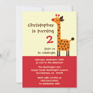Jolie girafe rétro invitation de fête d'anniversai
