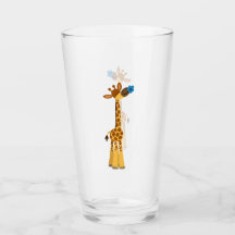 Jolie Giraffe en Cartoon et Bleu Tumbler en Verre