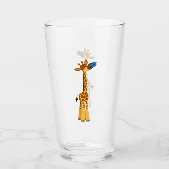 Jolie Giraffe en Cartoon et Bleu Tumbler en Verre  (Devant)