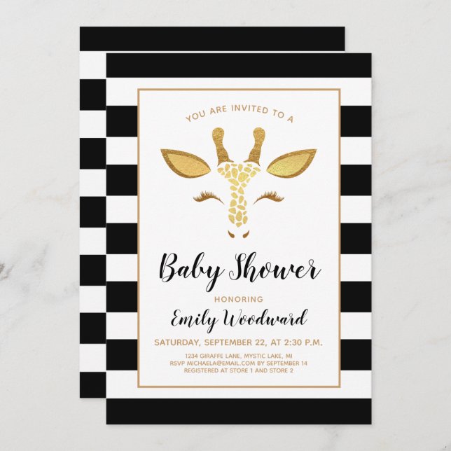 Jolie Giraffe Or Face Baby shower Invitation (Devant / Derrière)