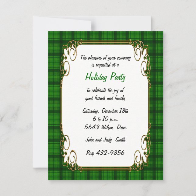 Jolie Green Plaid Invitation de vacances (Devant)