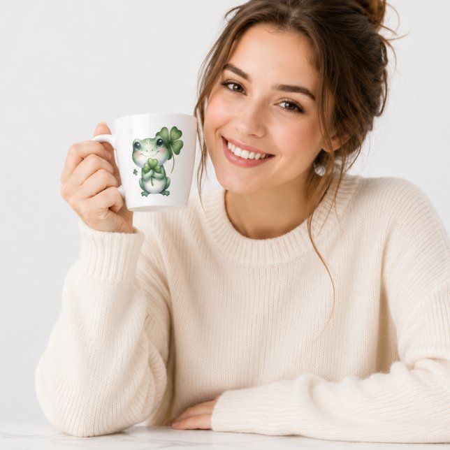 Jolie Grenouille Chanceuse avec Mug à Café Trèfle  (Créateur téléchargé)