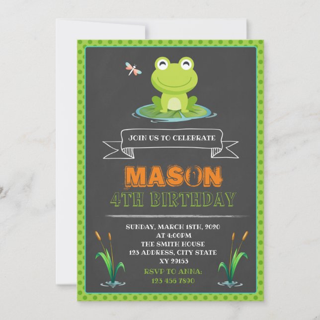 Jolie grenouille invitation fête d'anniversaire (Devant)