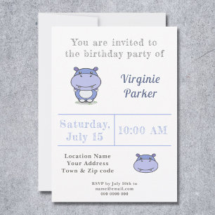 Jolie Hippo Invitation d'anniversaire