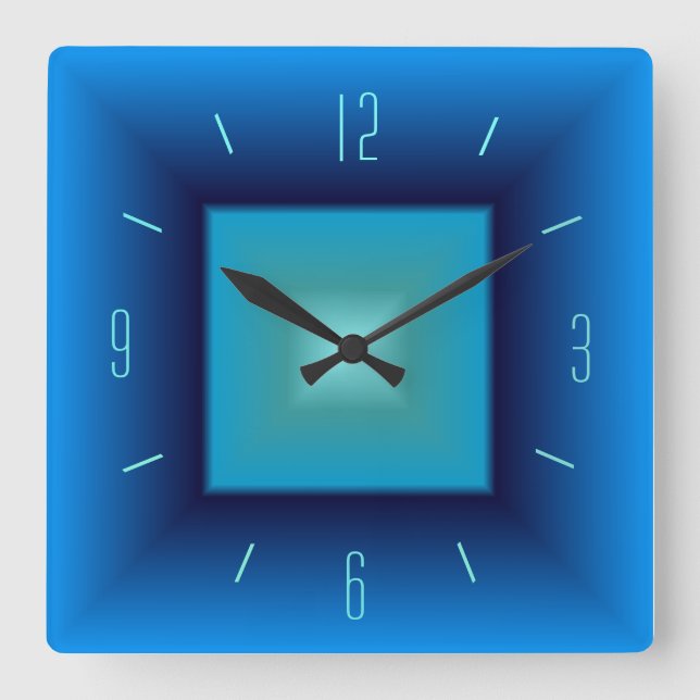 Jolie horloge de cuisine carrée bleu et aqua> (Recto)
