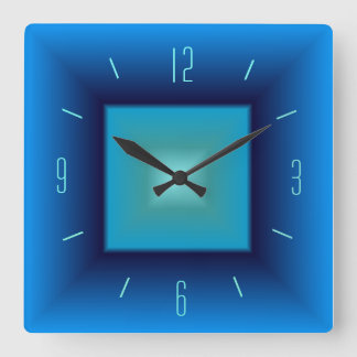 Jolie horloge de cuisine carrée bleu et aqua>