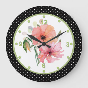 Jolie horloge florale et Polka Dot Wall