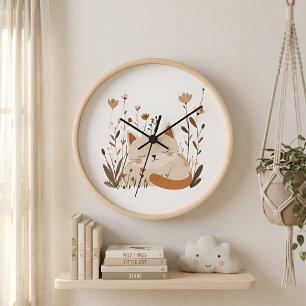 Jolie Horloge Murale de Nursery Fleurie avec Chat