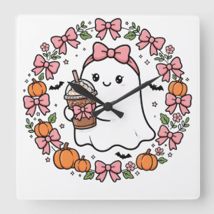 Jolie Horloge Murale Fantôme Rose d'Halloween - Co