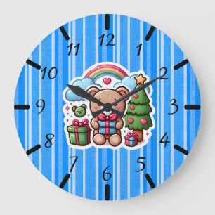 Jolie horloge murale ours en peluche bleu