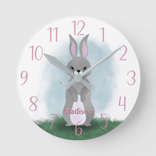Jolie horloge ronde personnalisée Lapin Bunny