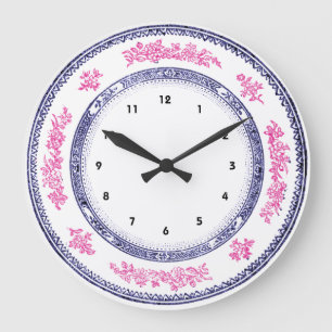 jolie horloge rose bleue vintage de plat de Delft