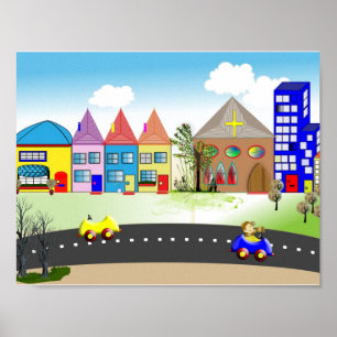 Jolie impression de poster de ville colorée pour l
