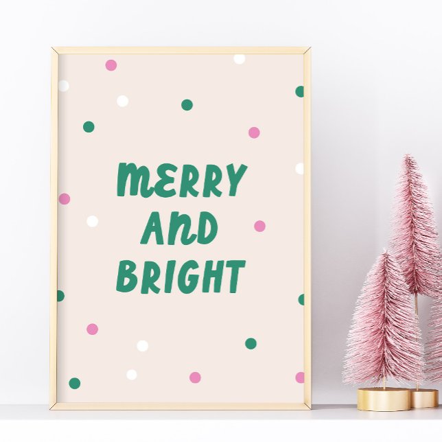 Jolie Impression de vacances rose confetti Merry & (cute Merry & Bright Christmas wall art in green and pink)
