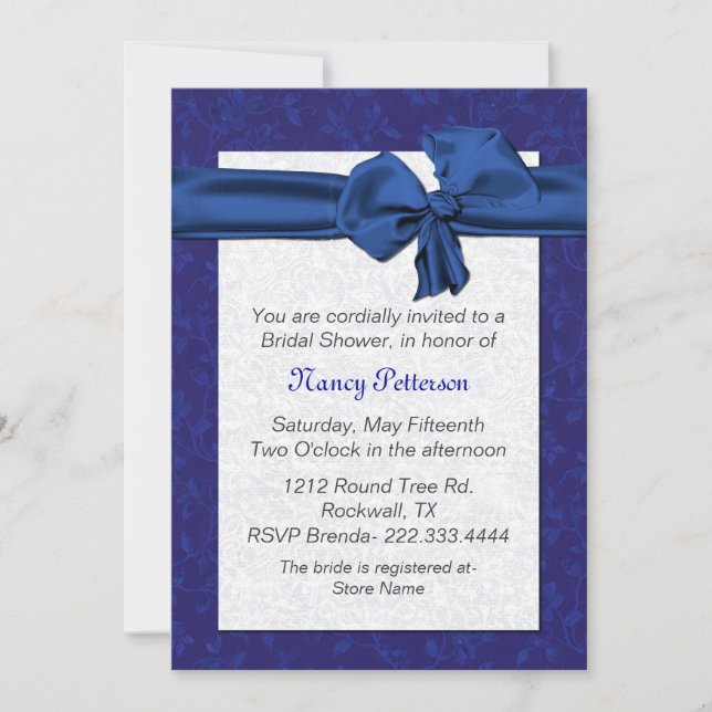 Jolie invitation à la douche nuptiale bleue et bla (Devant)