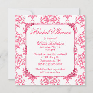 Jolie invitation à la douche nuptiale Damas rose
