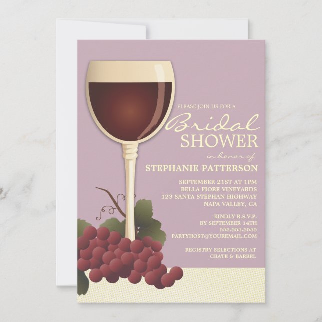 Jolie invitation à la douche nuptiale pour le vin  (Devant)