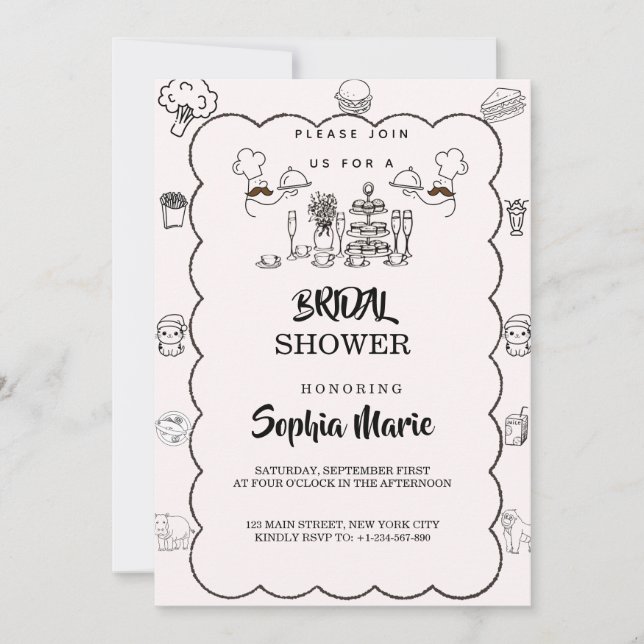 Jolie invitation à la douche nuptiale Sketchy (Devant)