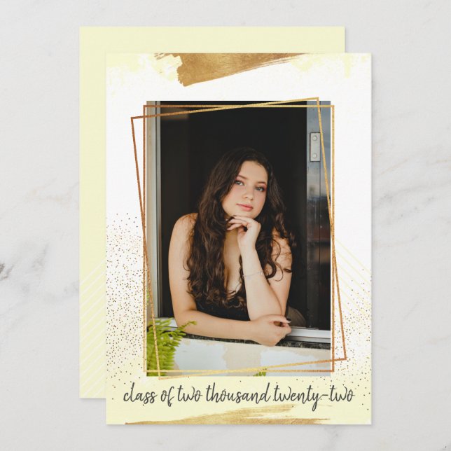 Jolie invitation à la graduation encadrée jaune et (Devant / Derrière)