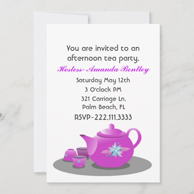 Jolie invitation à la soirée thé rose et blanc (Devant)