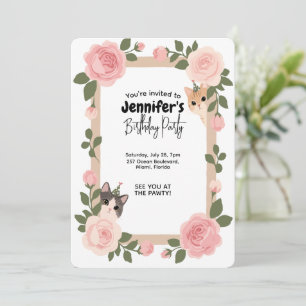 Jolie invitation à l'anniversaire aux félins flora