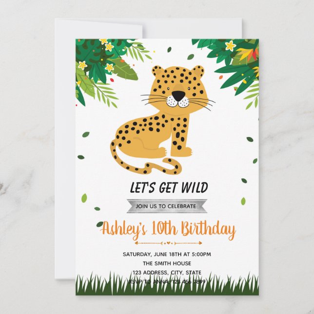 Jolie invitation à l'anniversaire du guépard (Devant)