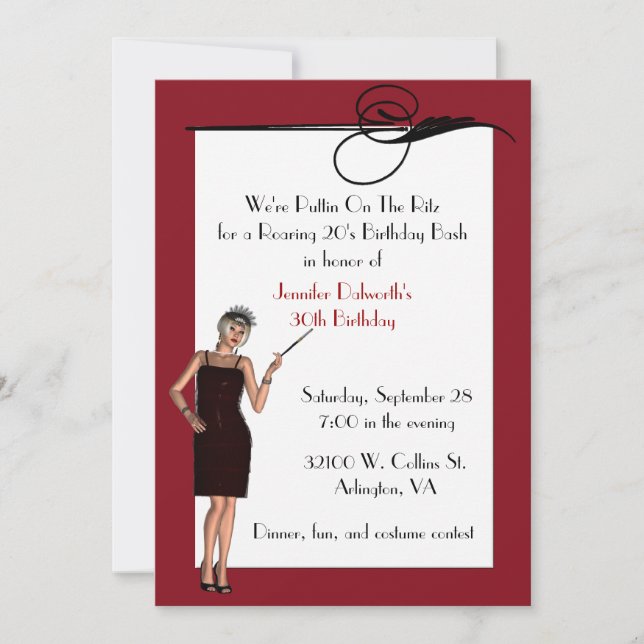 Jolie invitation Art Déco Anniversaire (Devant)