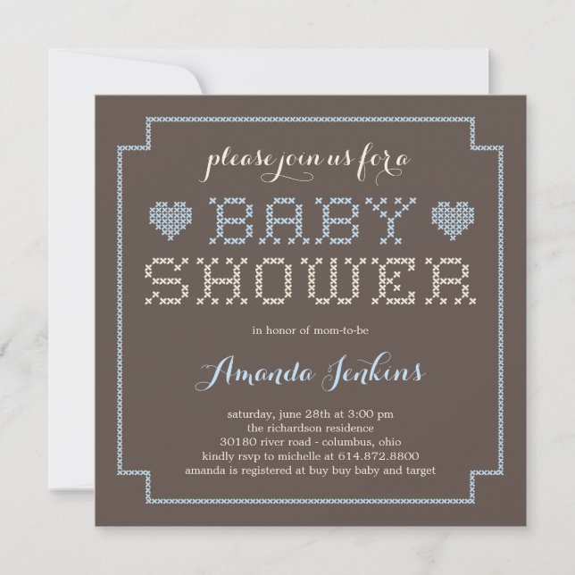 Jolie invitation au Baby shower croisé - Bleu (Devant)