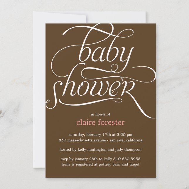 Jolie invitation au Baby shower de script (rose) (Devant)