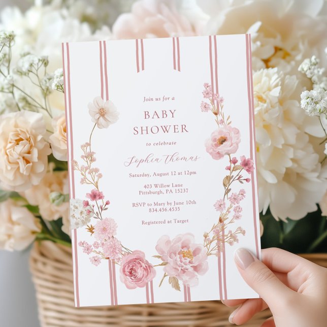 Jolie invitation au Baby shower rose floral (Créateur téléchargé)