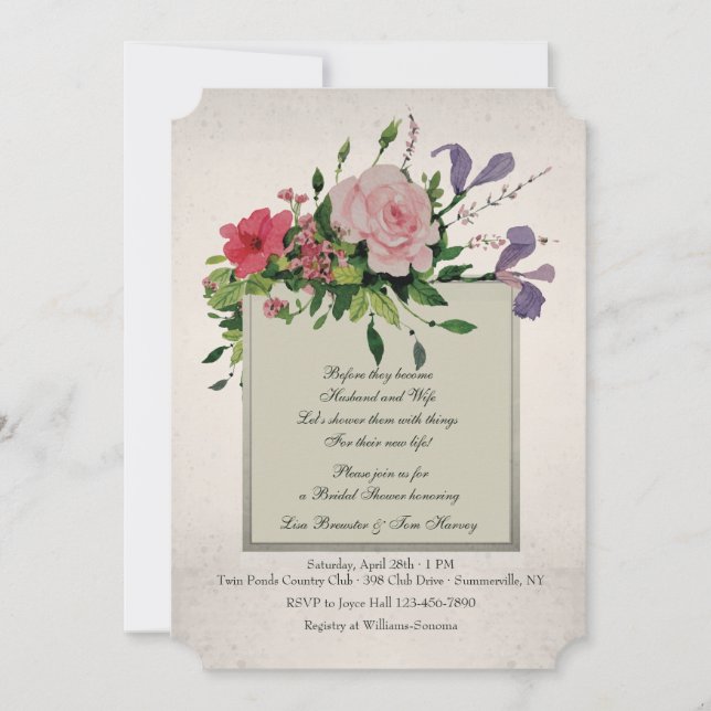 Jolie Invitation au coin des clusters de fleurs (Devant)