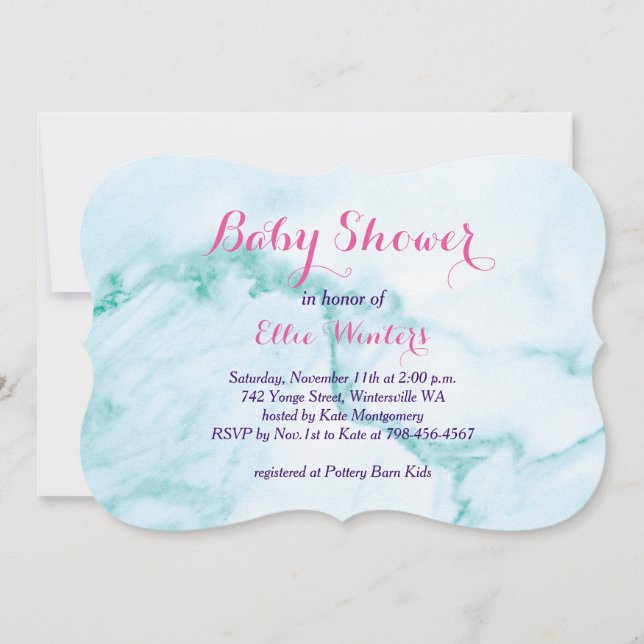 Jolie invitation Baby shower en marbre turquoise (Devant)