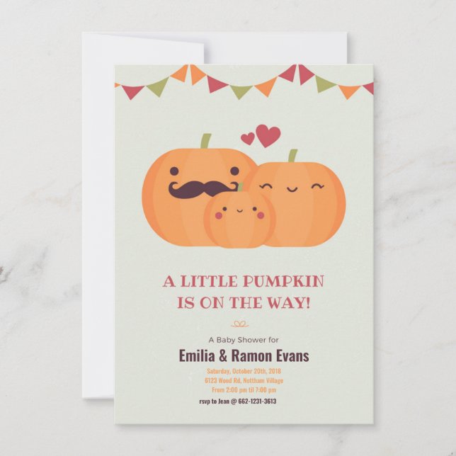 Jolie invitation citrouille baby shower automne (Devant)