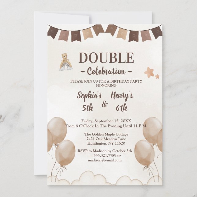 Jolie invitation d'anniversaire conjoint beige et  (Devant)