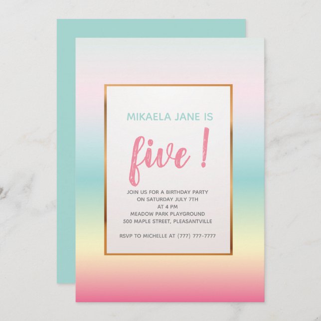 Jolie Invitation d'anniversaire des filles Ombre (Devant / Derrière)