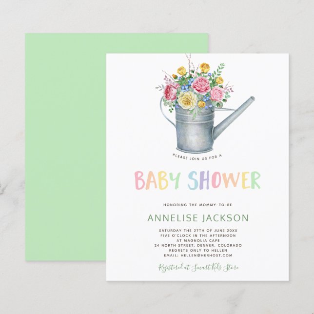 Jolie invitation de baby shower BUDGET florale col (Devant / Derrière)