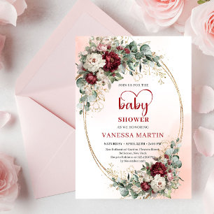 Jolie invitation de baby shower Fleurs Marsala Or