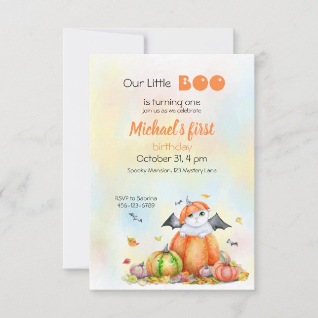 Jolie invitation de chat d'Halloween dans une citr (Devant)