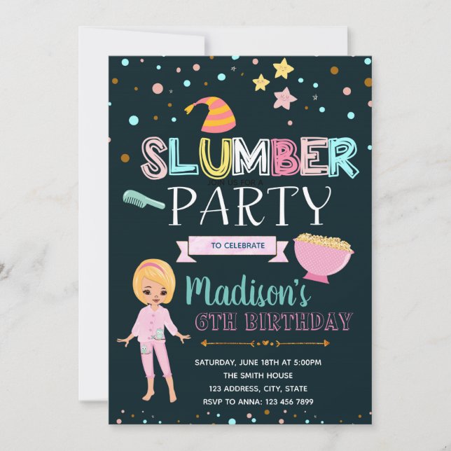 Jolie invitation de fête d'anniversaire en sommeil (Devant)